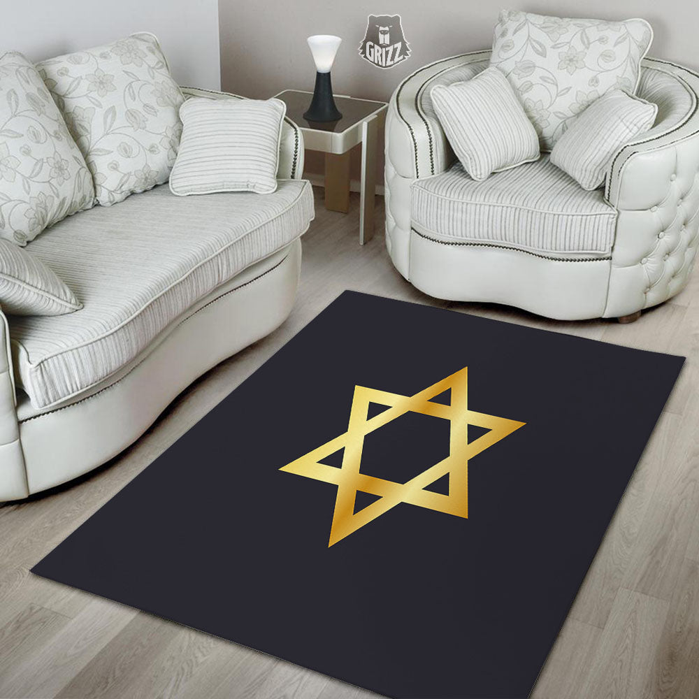 Star Of David Golden Print Floor Mat-grizzshop