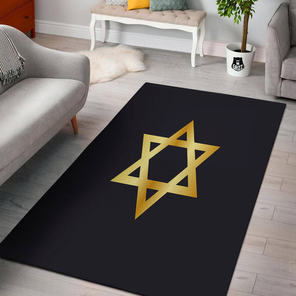 Star Of David Golden Print Floor Mat-grizzshop