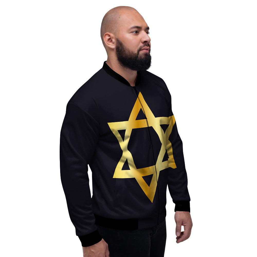 Star Of David Golden Print Men's Bomber Jacket-grizzshop