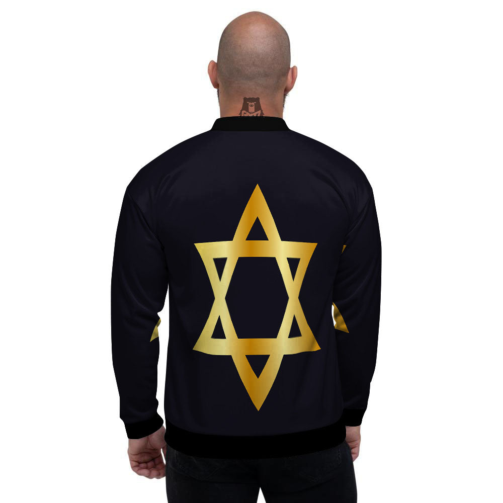 Star Of David Golden Print Men's Bomber Jacket-grizzshop