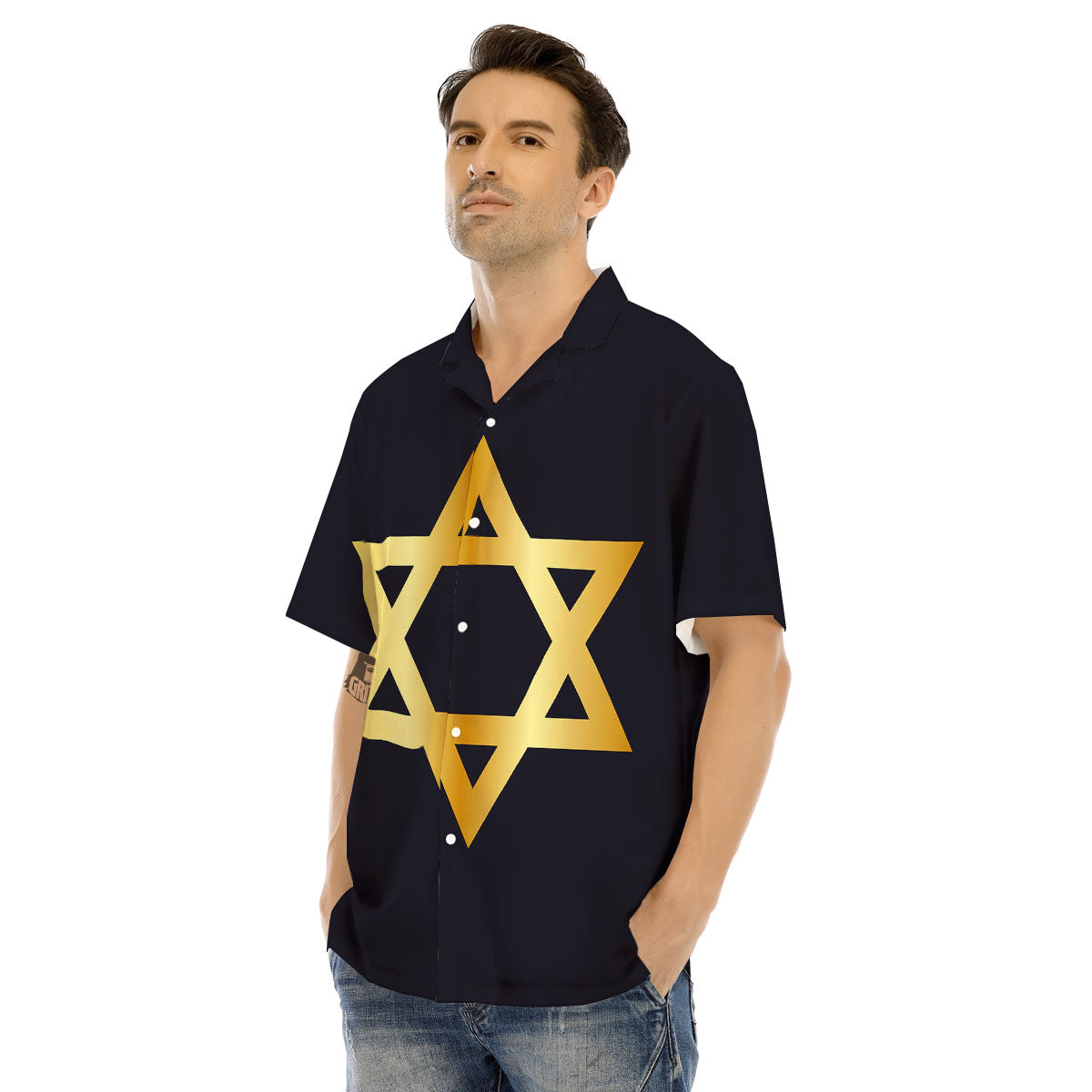 Star Of David Golden Print Men's Hawaiian Shirt-grizzshop