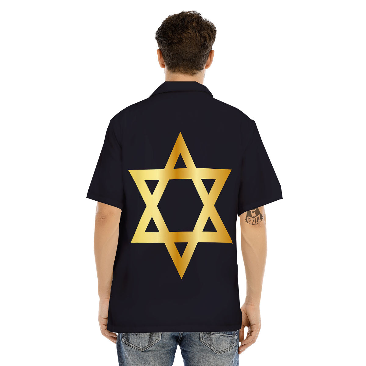 Star Of David Golden Print Men's Hawaiian Shirt-grizzshop