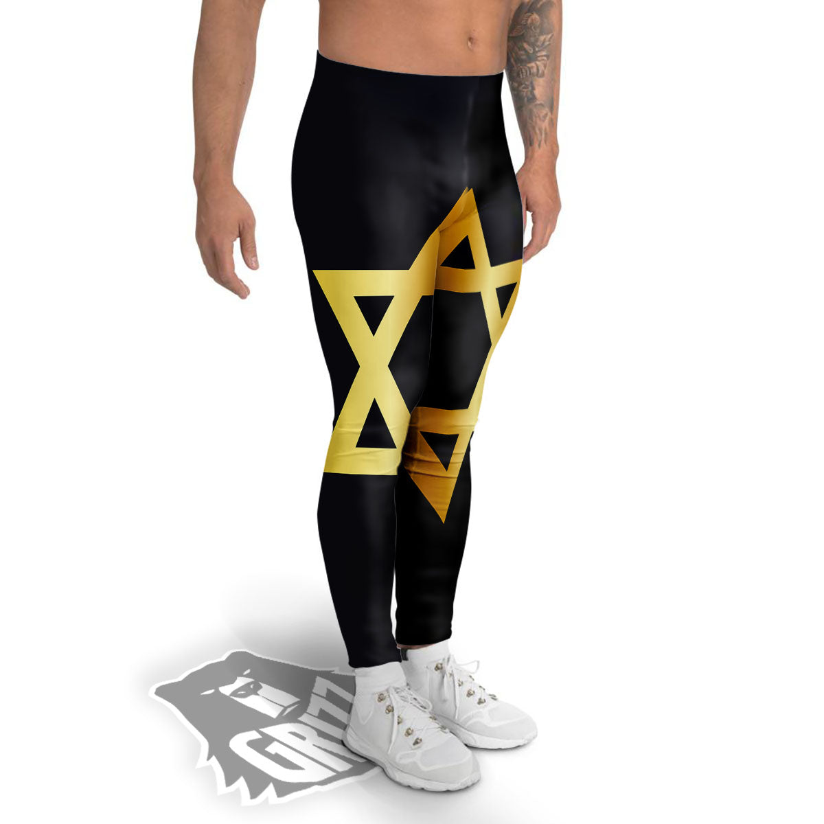 Star Of David Golden Print Men's Leggings-grizzshop