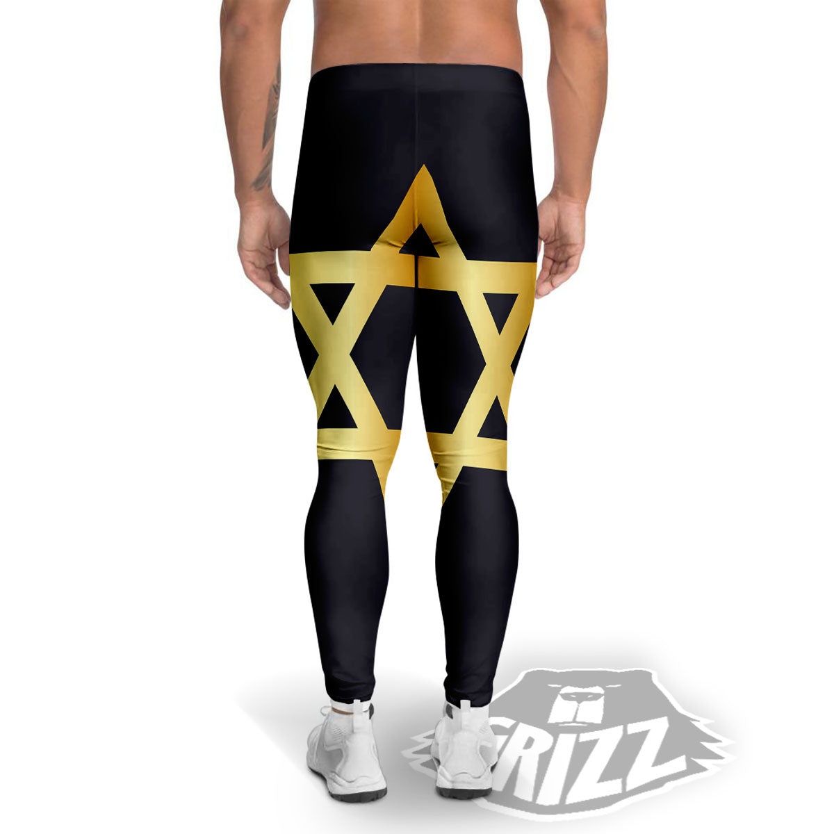 Star Of David Golden Print Men's Leggings-grizzshop