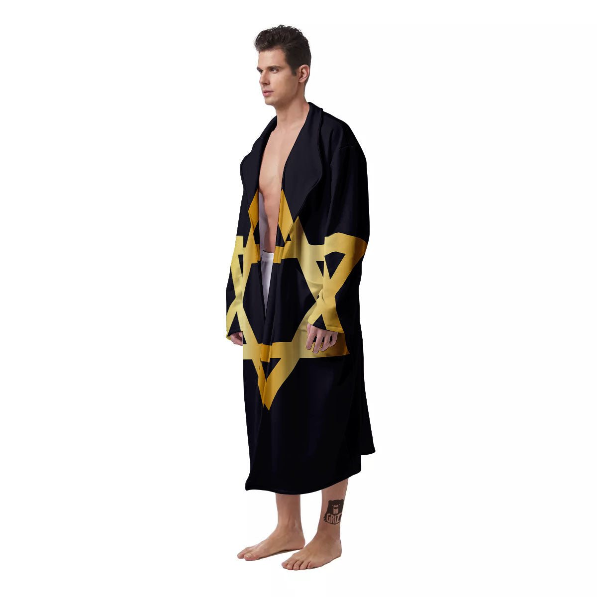 Star Of David Golden Print Men's Robe-grizzshop