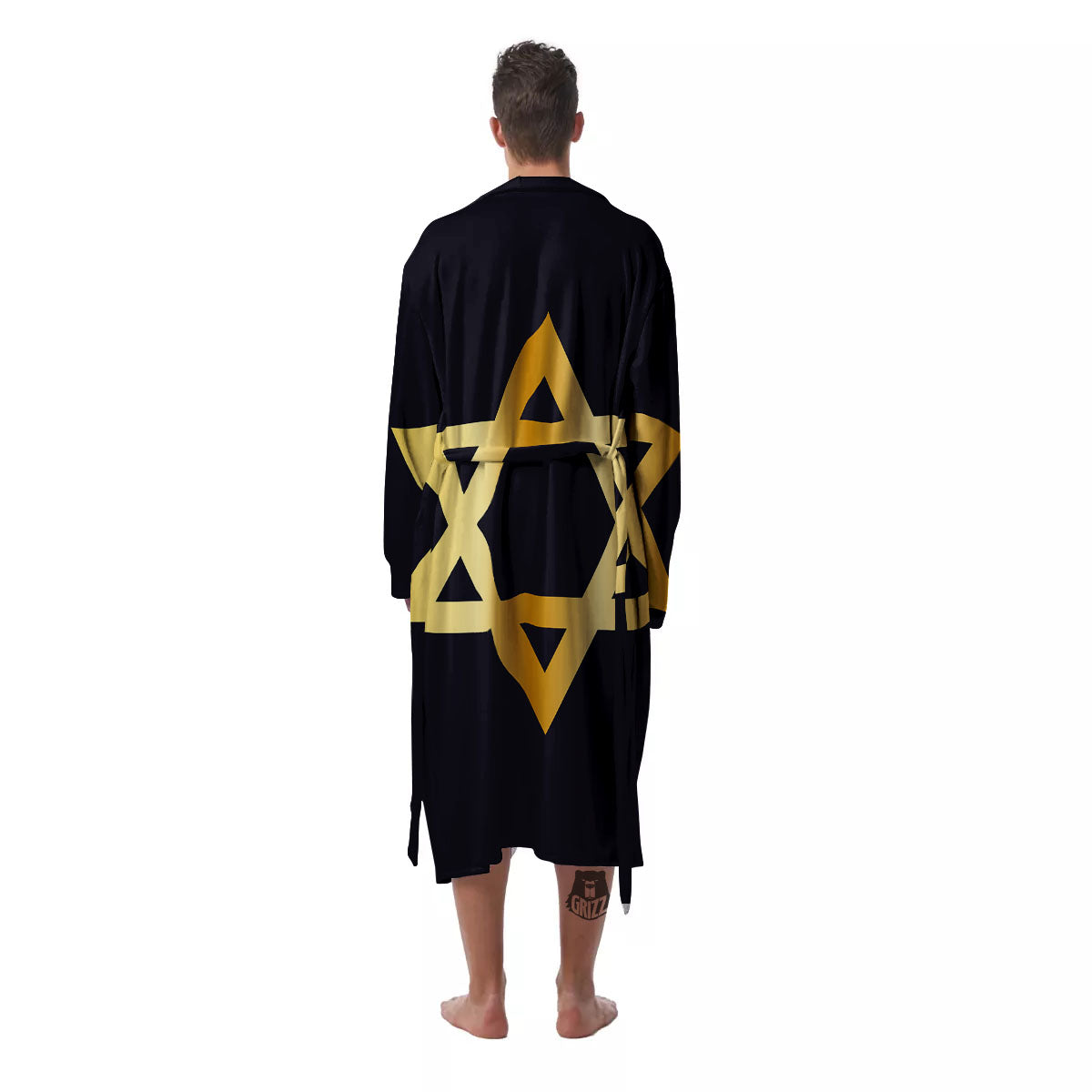 Star Of David Golden Print Men's Robe-grizzshop