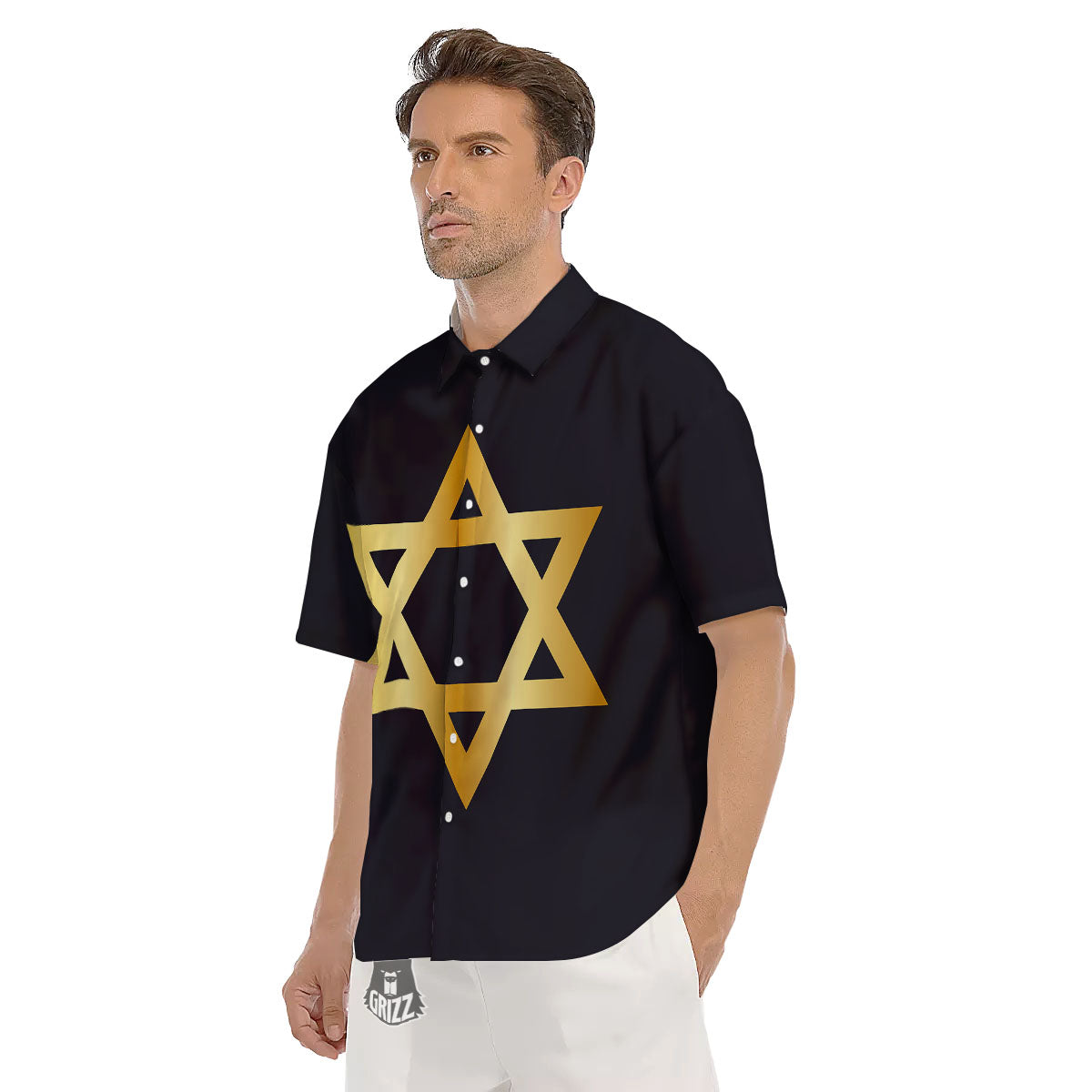Star Of David Golden Print Men's Short Sleeve Shirts-grizzshop