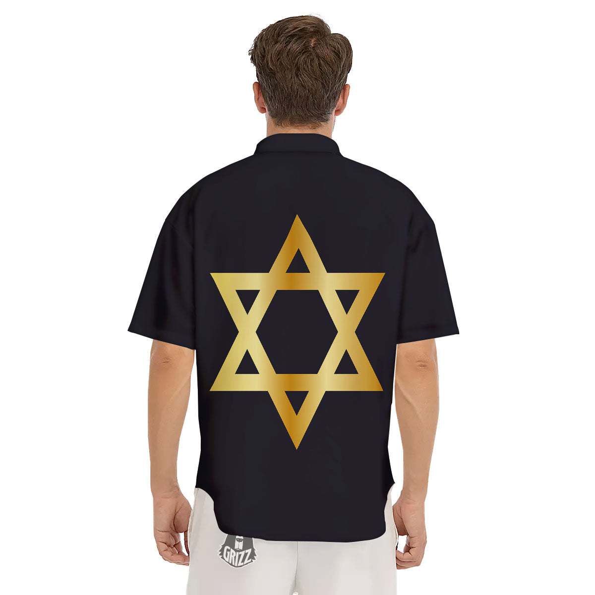 Star Of David Golden Print Men's Short Sleeve Shirts-grizzshop