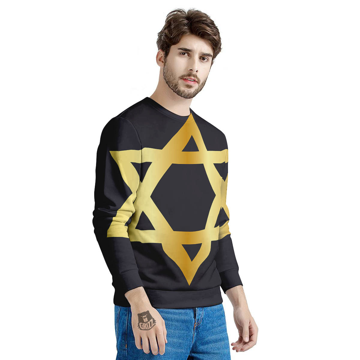 Star Of David Golden Print Men's Sweatshirt-grizzshop