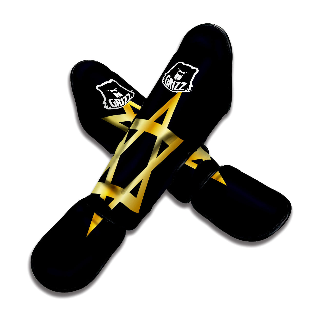 Star Of David Golden Print Muay Thai Shin Guards-grizzshop