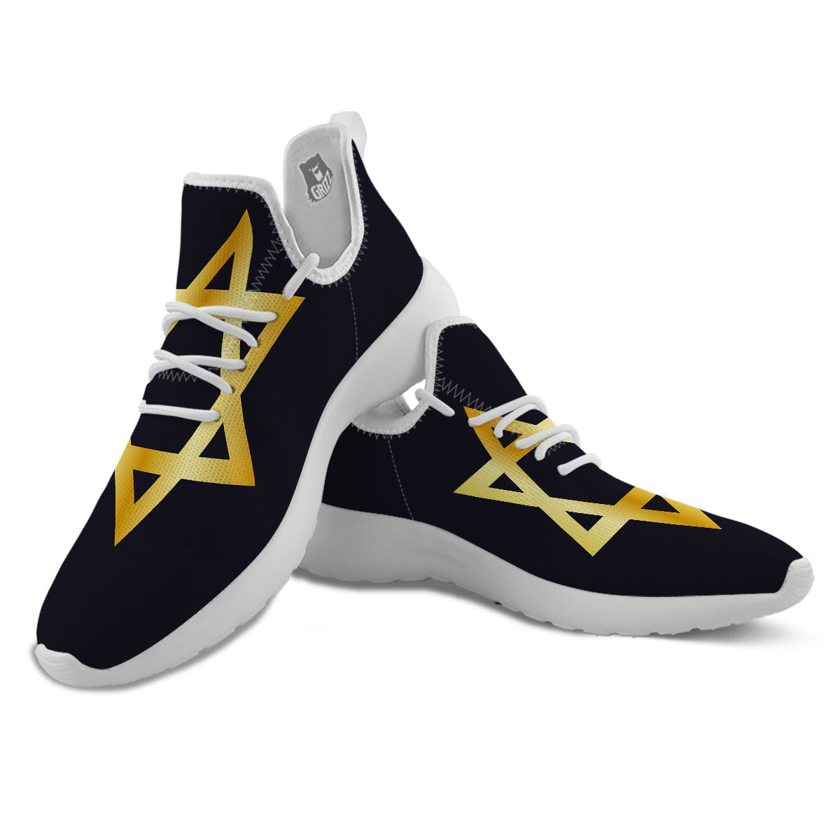 Star Of David Golden Print White Athletic Shoes-grizzshop