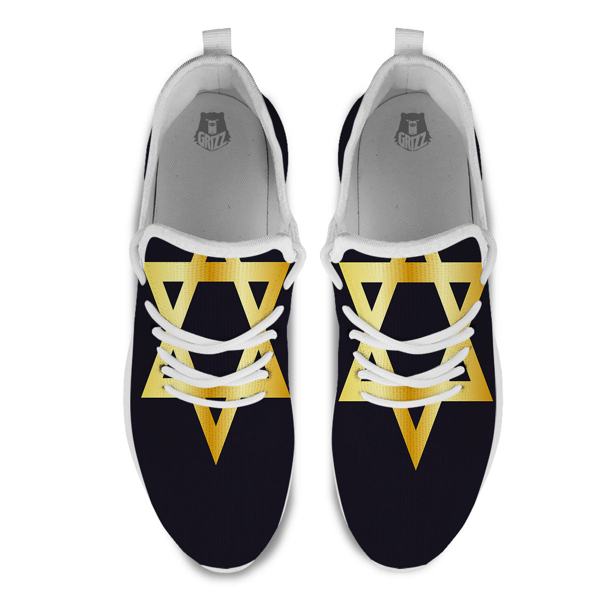 Star Of David Golden Print White Athletic Shoes-grizzshop