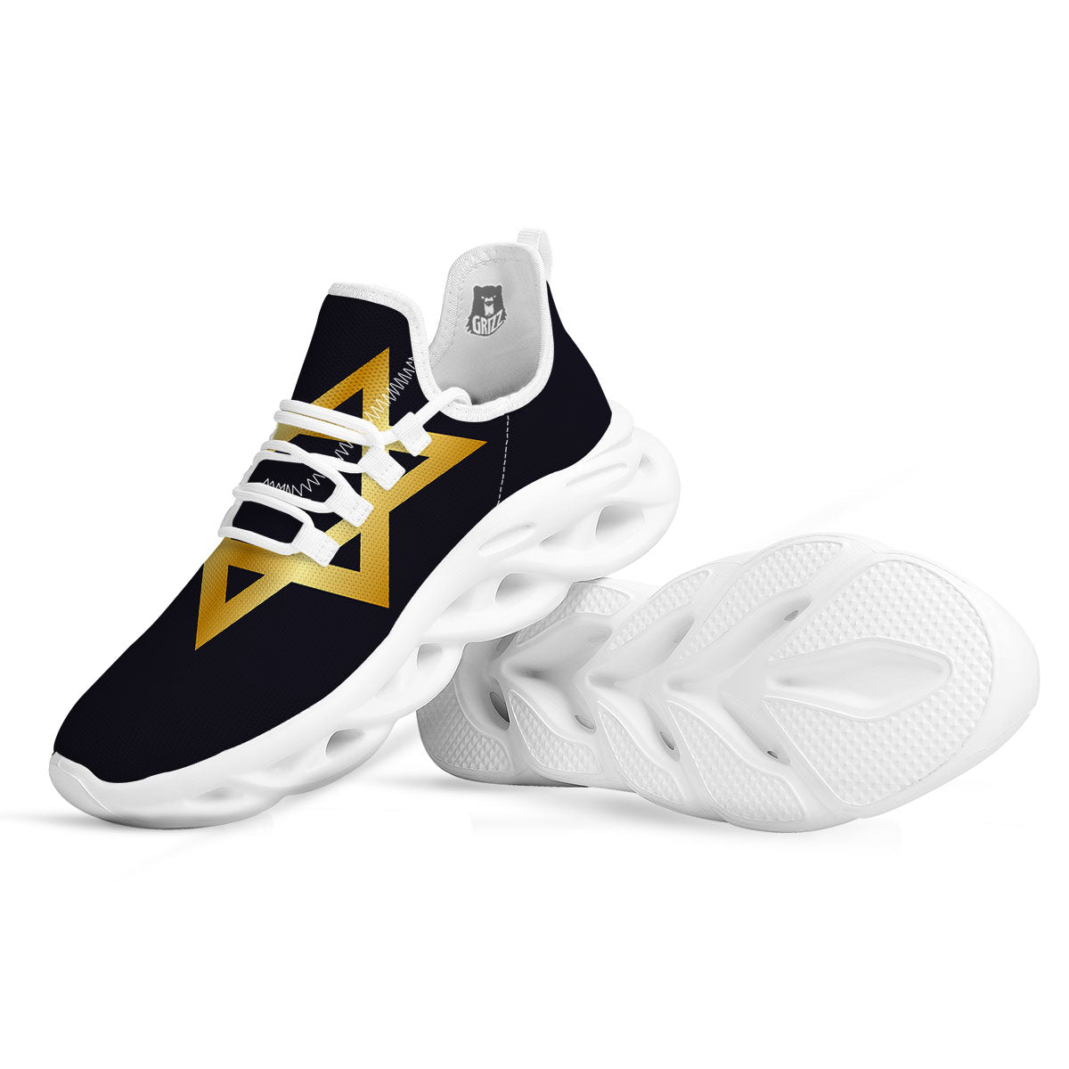 Star Of David Golden Print White Running Shoes-grizzshop