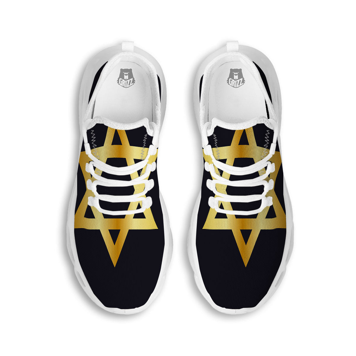 Star Of David Golden Print White Running Shoes-grizzshop