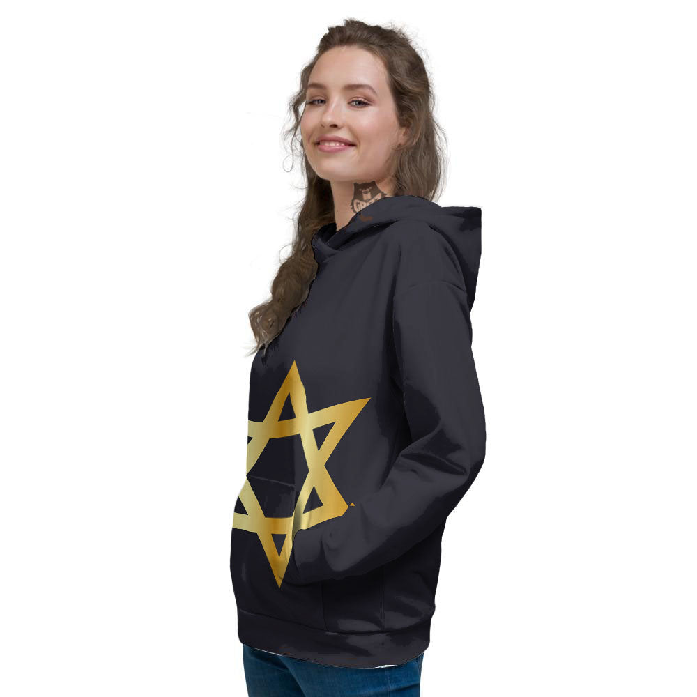 Star Of David Golden Print Women's Hoodie-grizzshop