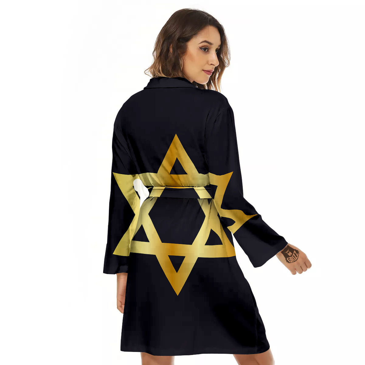 Star Of David Golden Print Women's Robe-grizzshop