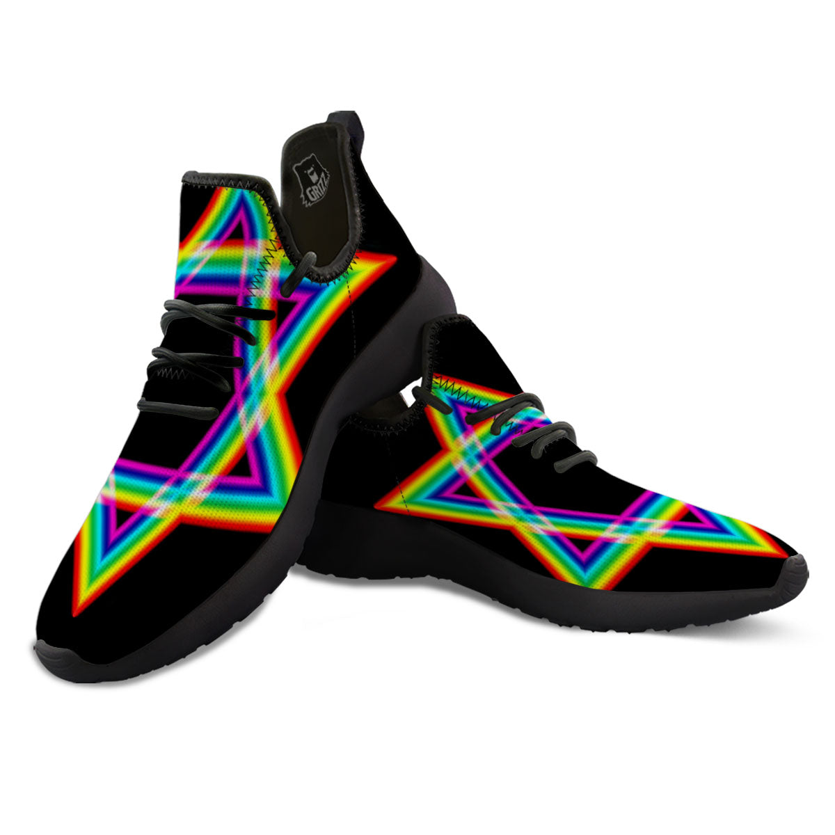 Star Of David Rainbow Print Black Athletic Shoes-grizzshop