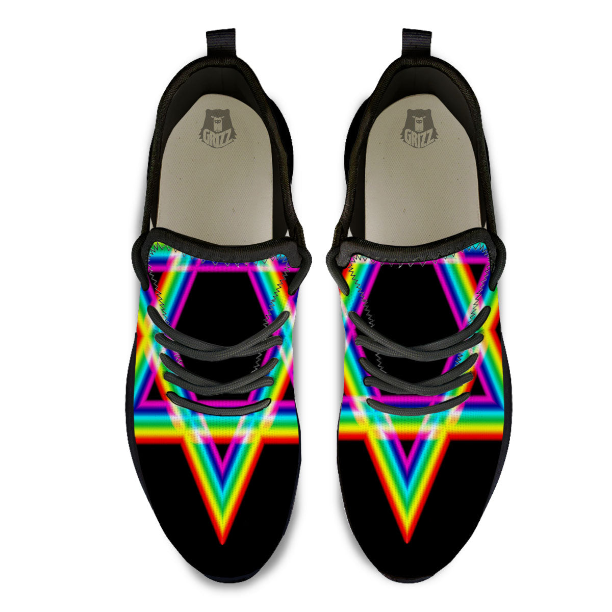 Star Of David Rainbow Print Black Athletic Shoes-grizzshop
