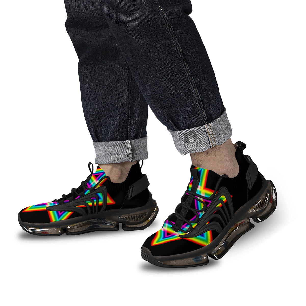 Star Of David Rainbow Print Black Gym Shoes-grizzshop