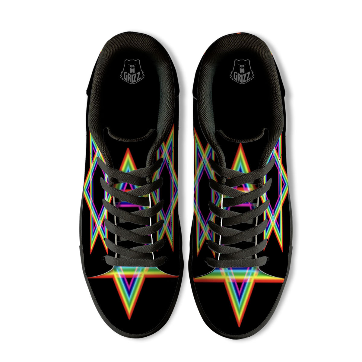 Star Of David Rainbow Print Black Low Top Sneakers-grizzshop
