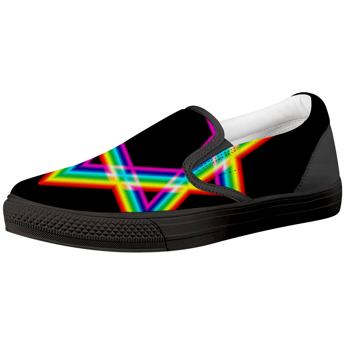 Star Of David Rainbow Print Black Slip On Shoes-grizzshop
