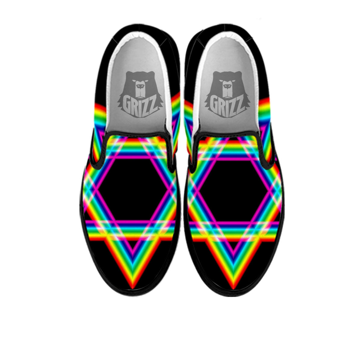 Star Of David Rainbow Print Black Slip On Shoes-grizzshop