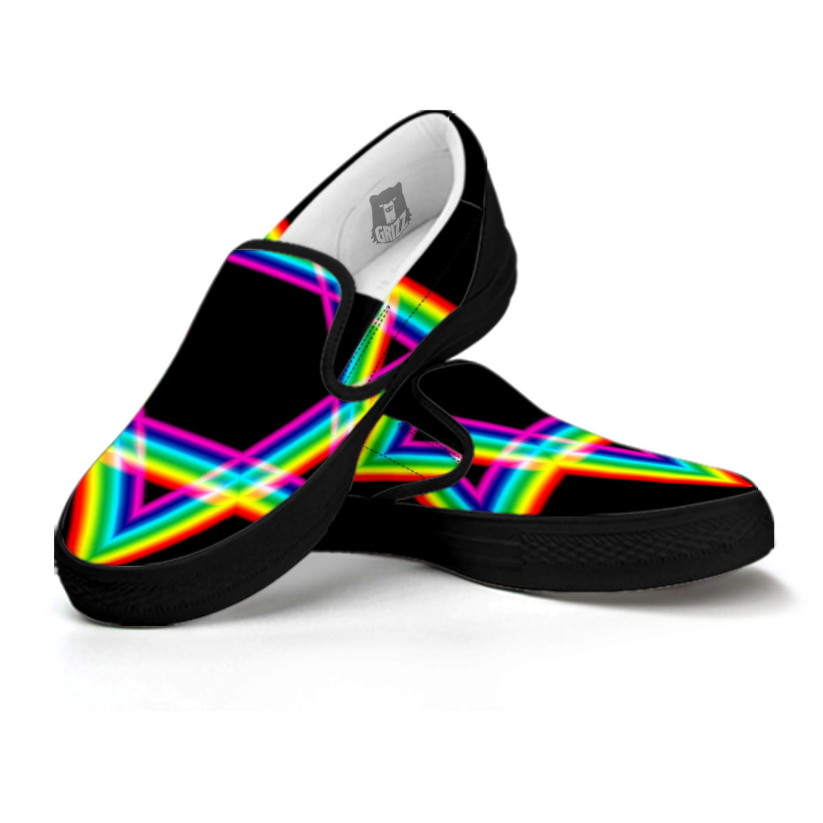 Star Of David Rainbow Print Black Slip On Shoes-grizzshop
