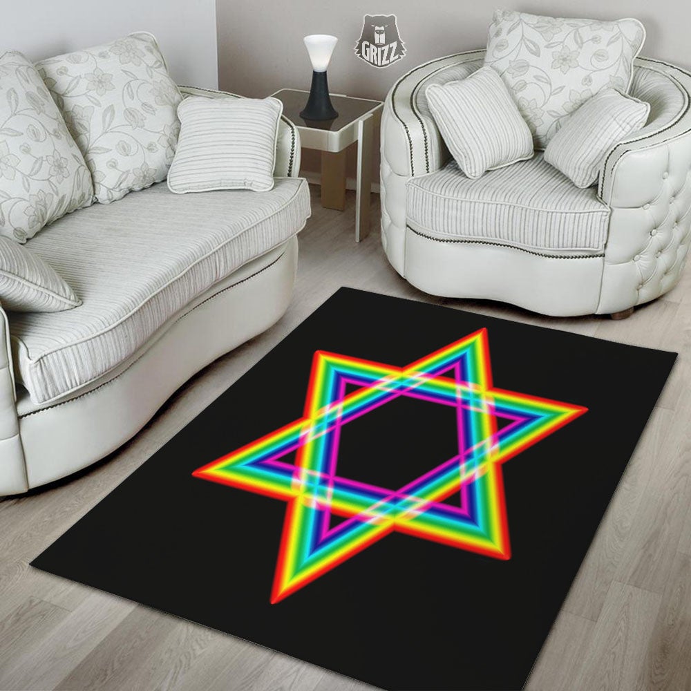 Star Of David Rainbow Print Floor Mat-grizzshop