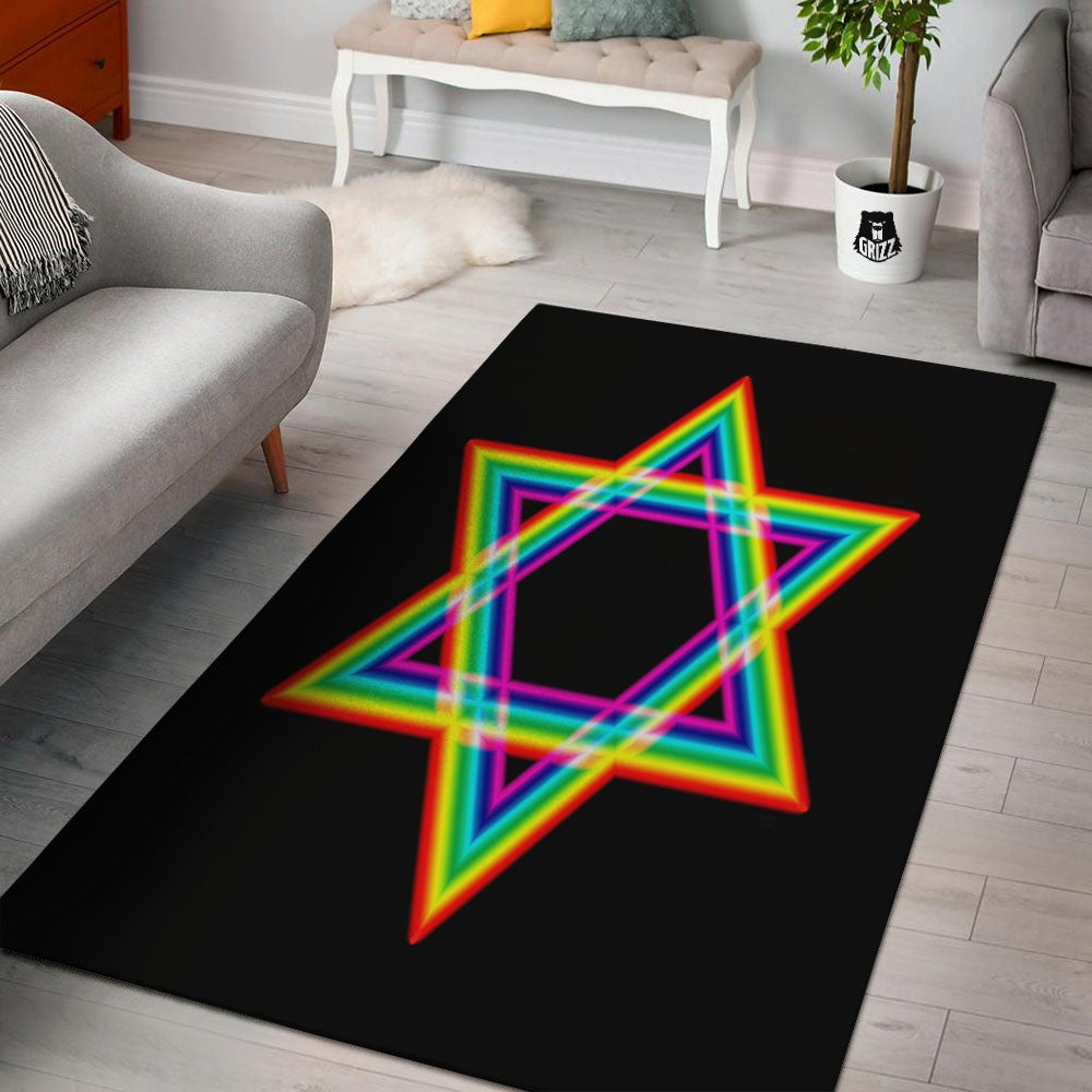 Star Of David Rainbow Print Floor Mat-grizzshop