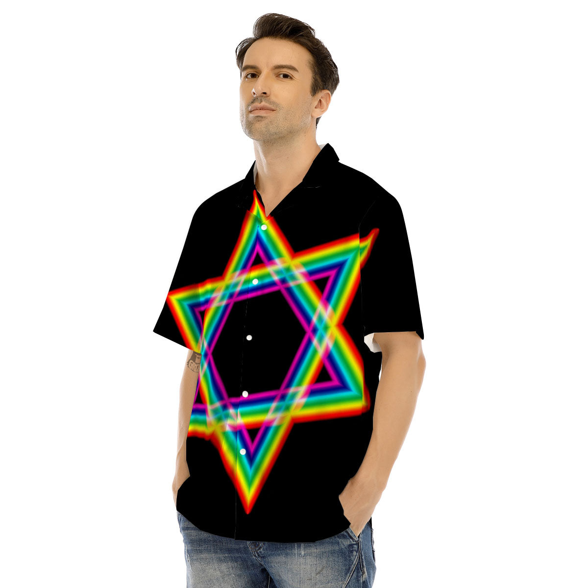 Star Of David Rainbow Print Men's Hawaiian Shirt-grizzshop