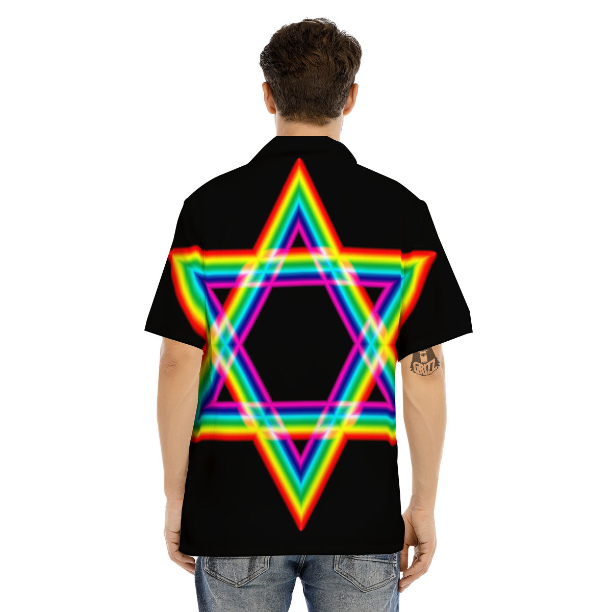 Star Of David Rainbow Print Men's Hawaiian Shirt-grizzshop