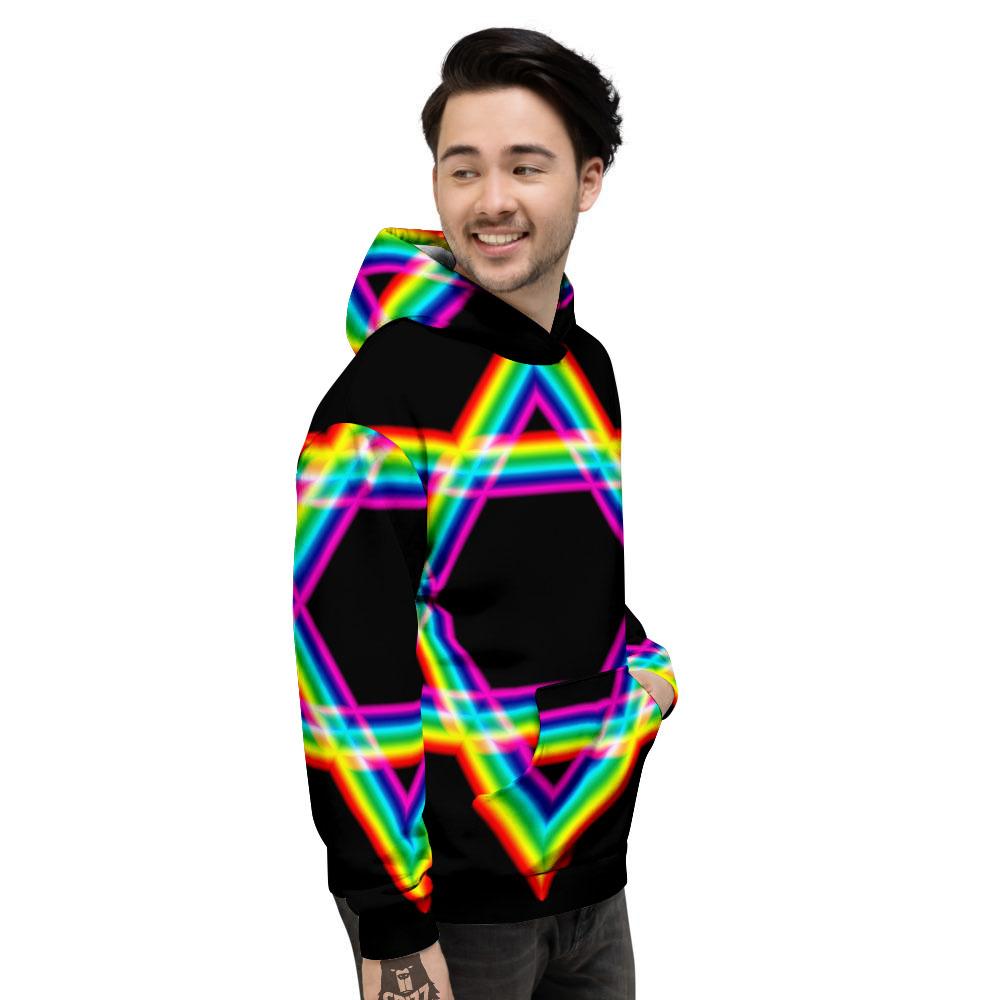 Star Of David Rainbow Print Men's Hoodie-grizzshop