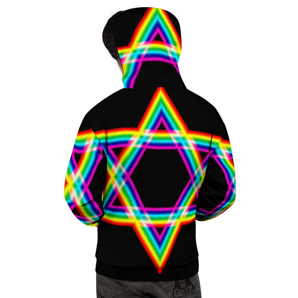 Star Of David Rainbow Print Men's Hoodie-grizzshop