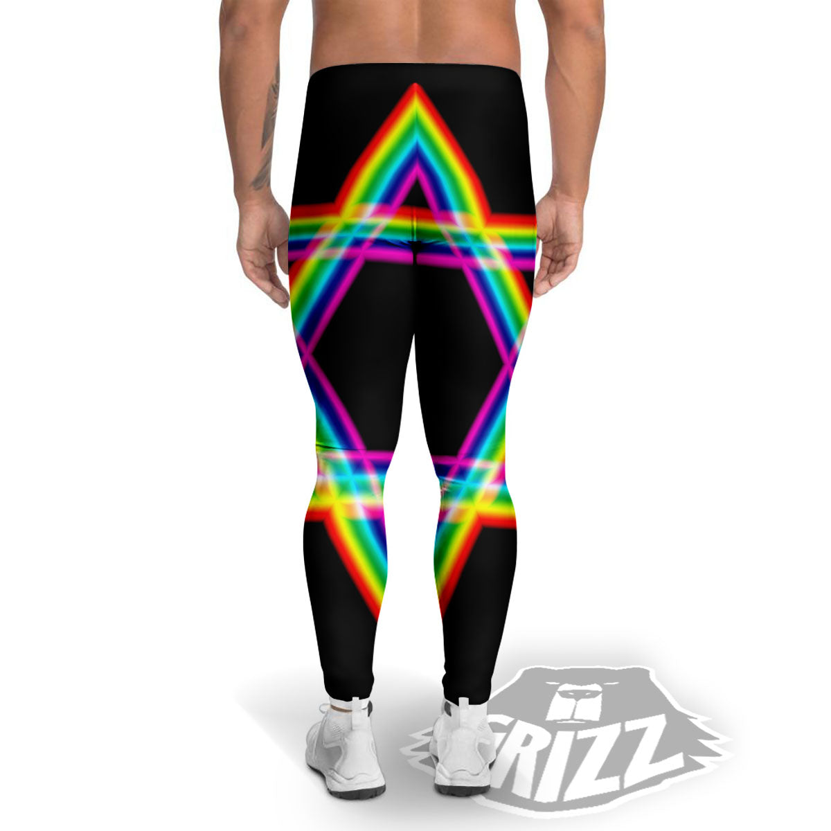 Star Of David Rainbow Print Men's Leggings-grizzshop