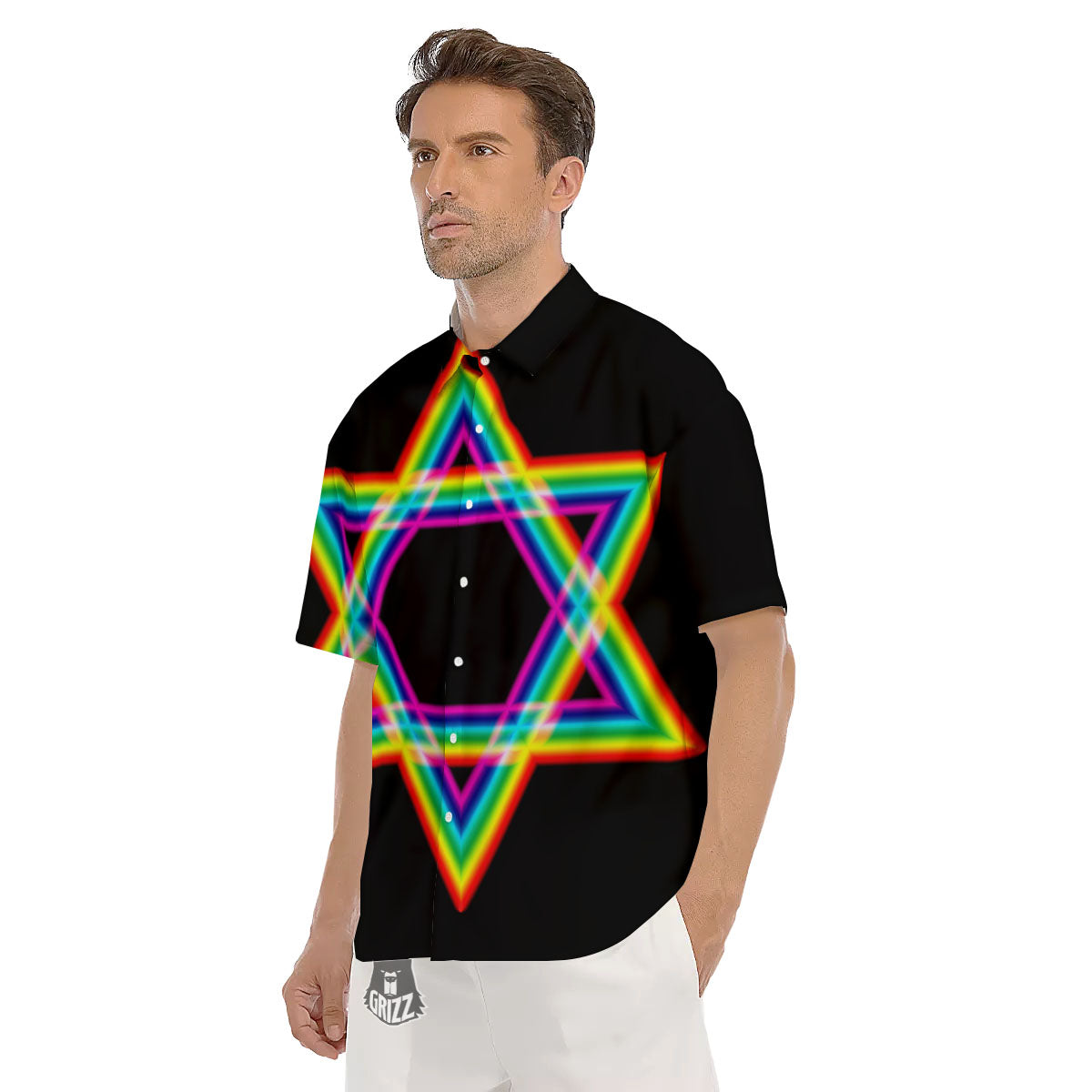Star Of David Rainbow Print Men's Short Sleeve Shirts-grizzshop