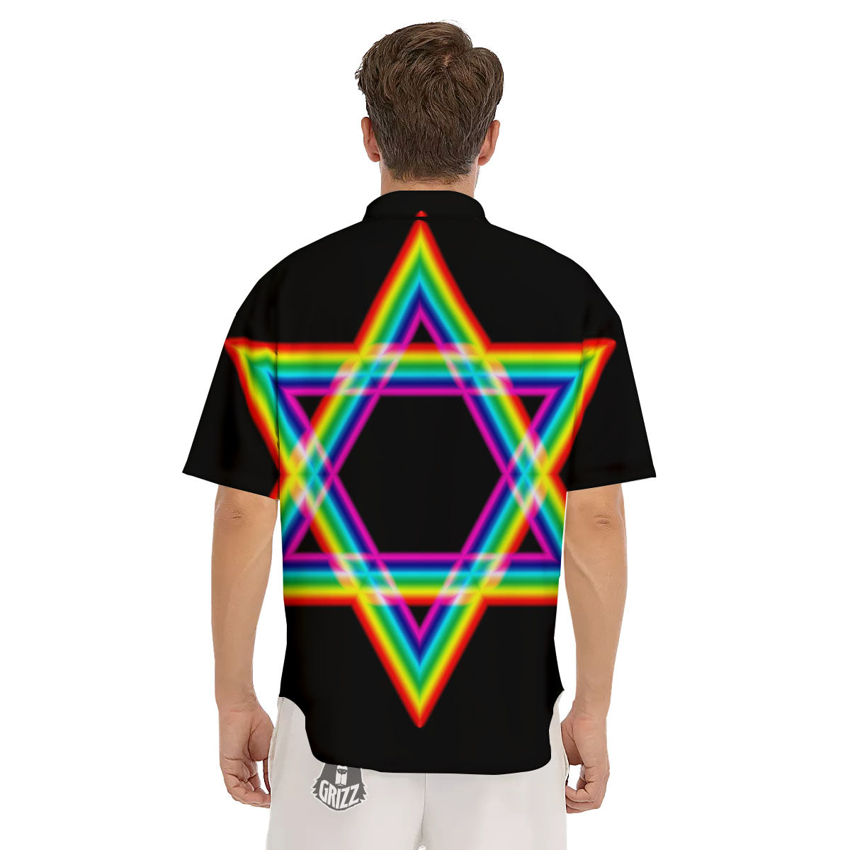 Star Of David Rainbow Print Men's Short Sleeve Shirts-grizzshop