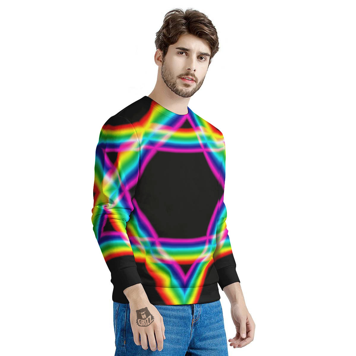 Star Of David Rainbow Print Men's Sweatshirt-grizzshop