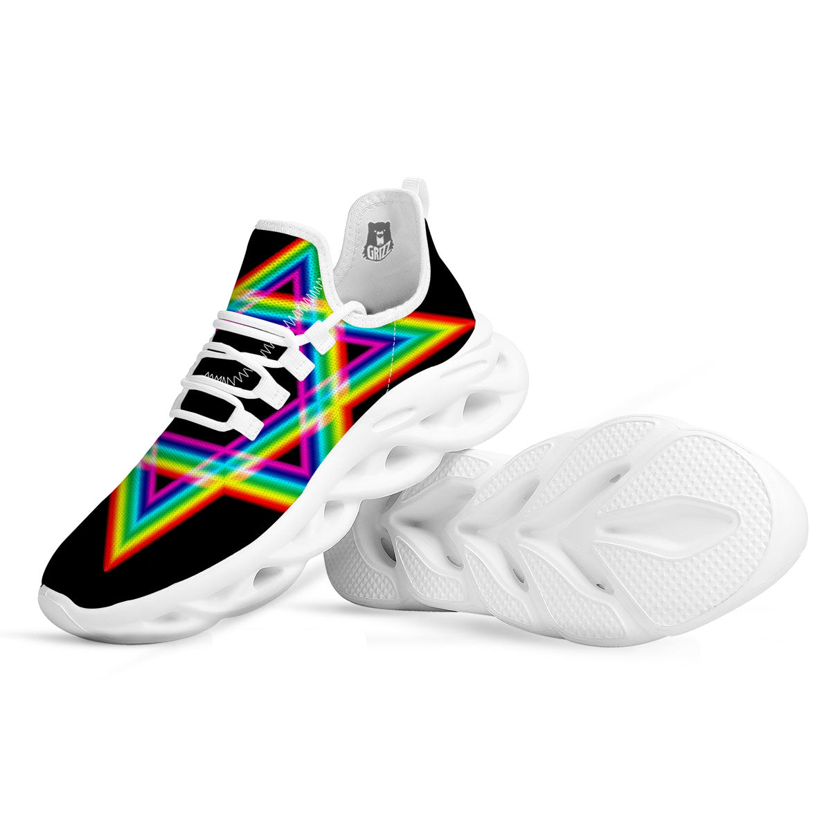 Star Of David Rainbow Print White Running Shoes-grizzshop