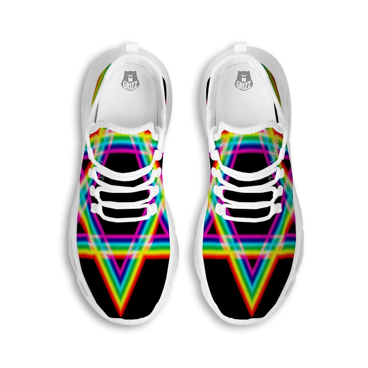 Star Of David Rainbow Print White Running Shoes-grizzshop