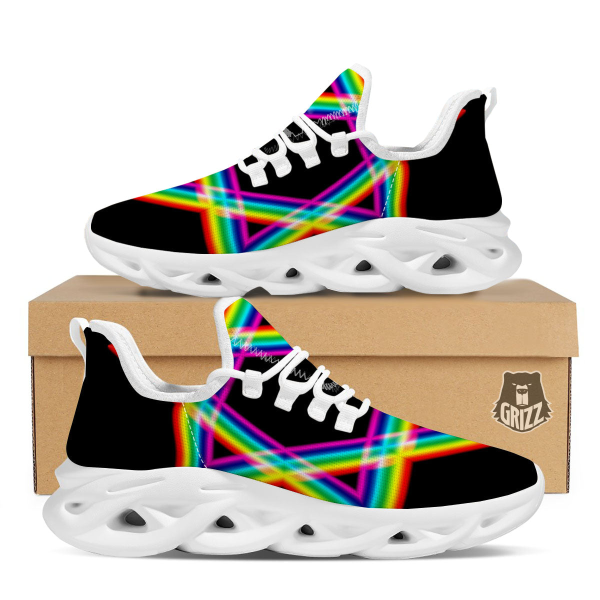 Star Of David Rainbow Print White Running Shoes-grizzshop
