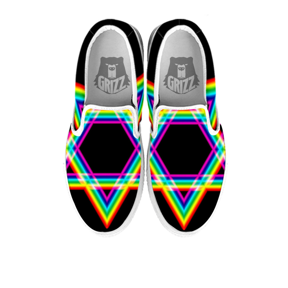 Star Of David Rainbow Print White Slip On Shoes-grizzshop