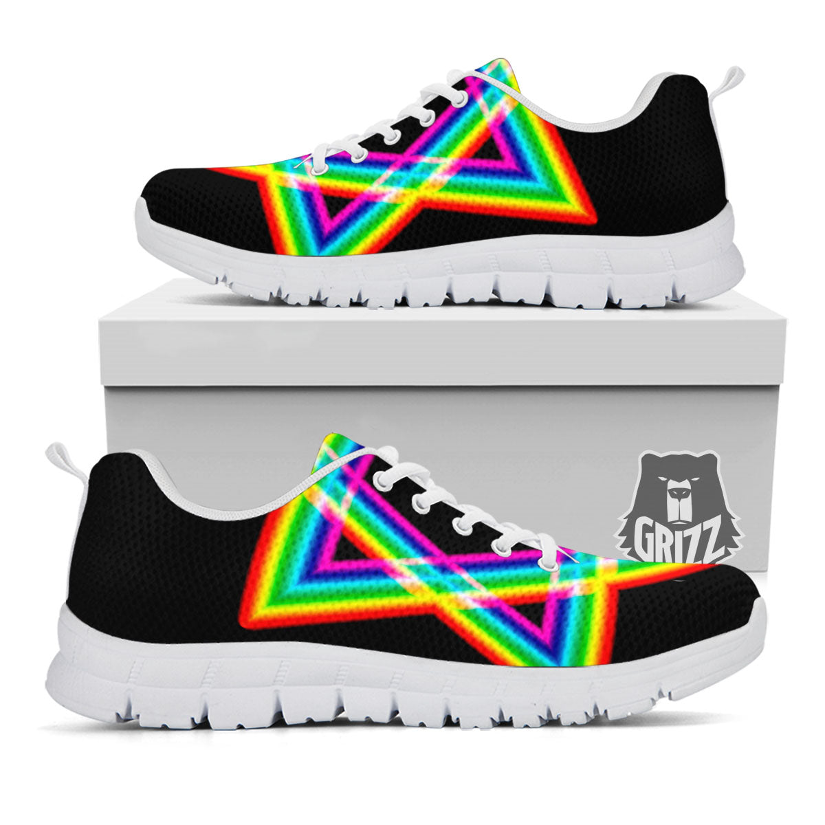 Star Of David Rainbow Print White Sneaker-grizzshop