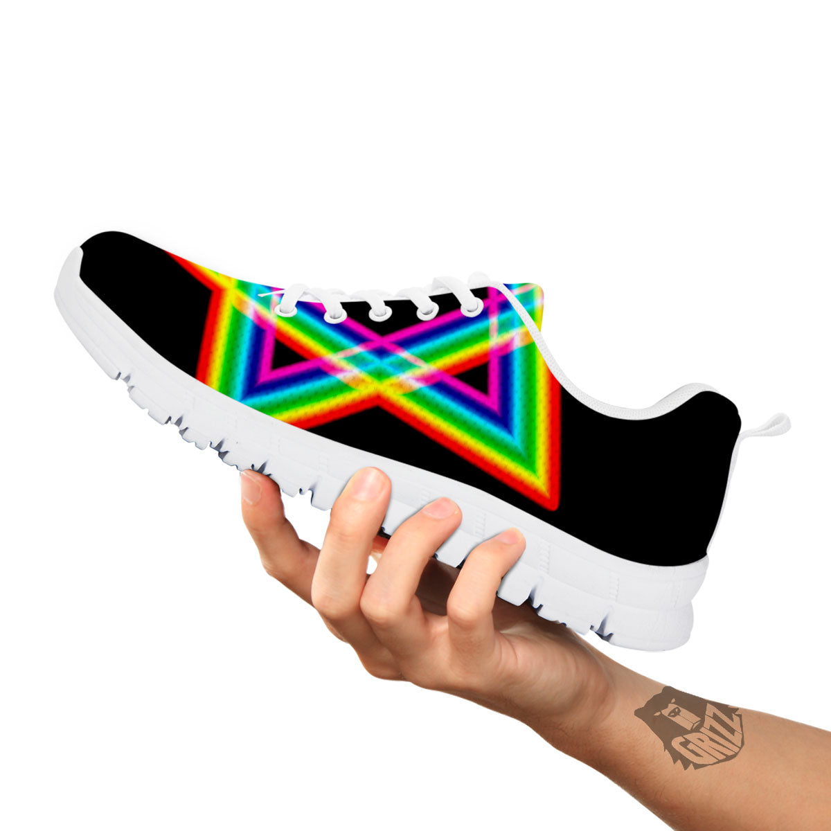 Star Of David Rainbow Print White Sneaker-grizzshop
