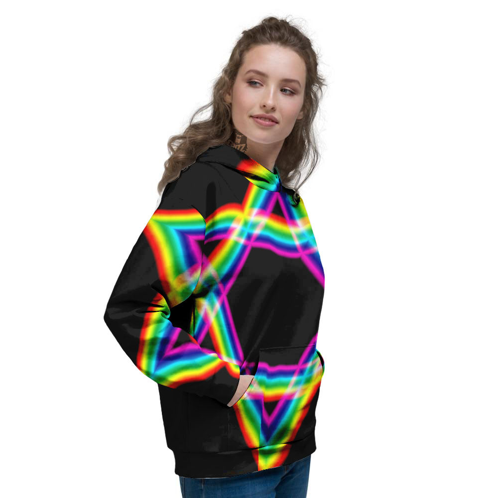 Star Of David Rainbow Print Women's Hoodie-grizzshop