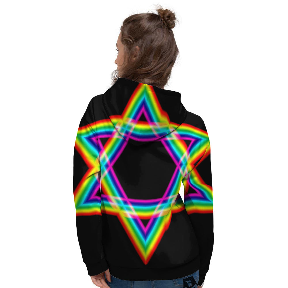 Star Of David Rainbow Print Women's Hoodie-grizzshop
