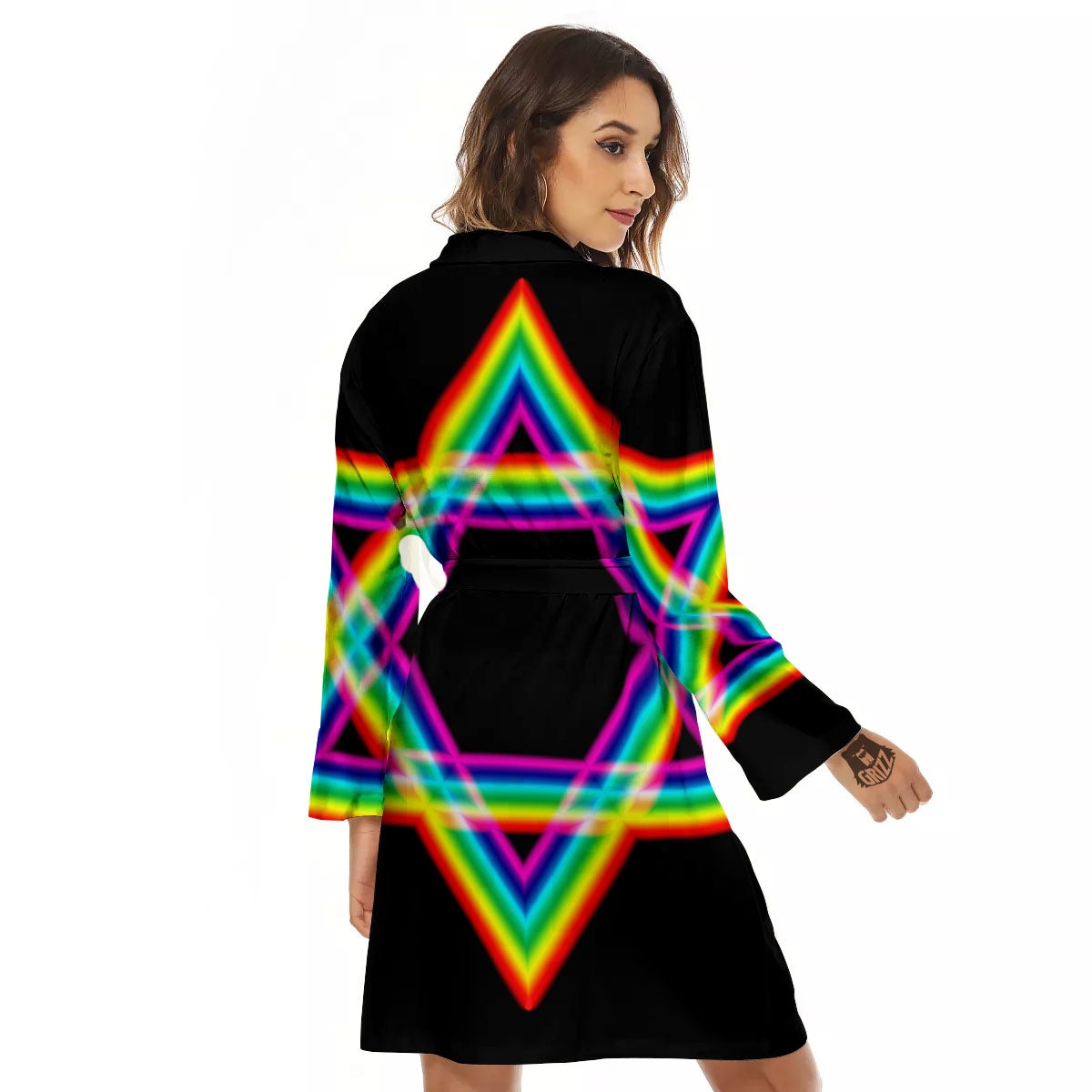 Star Of David Rainbow Print Women's Robe-grizzshop