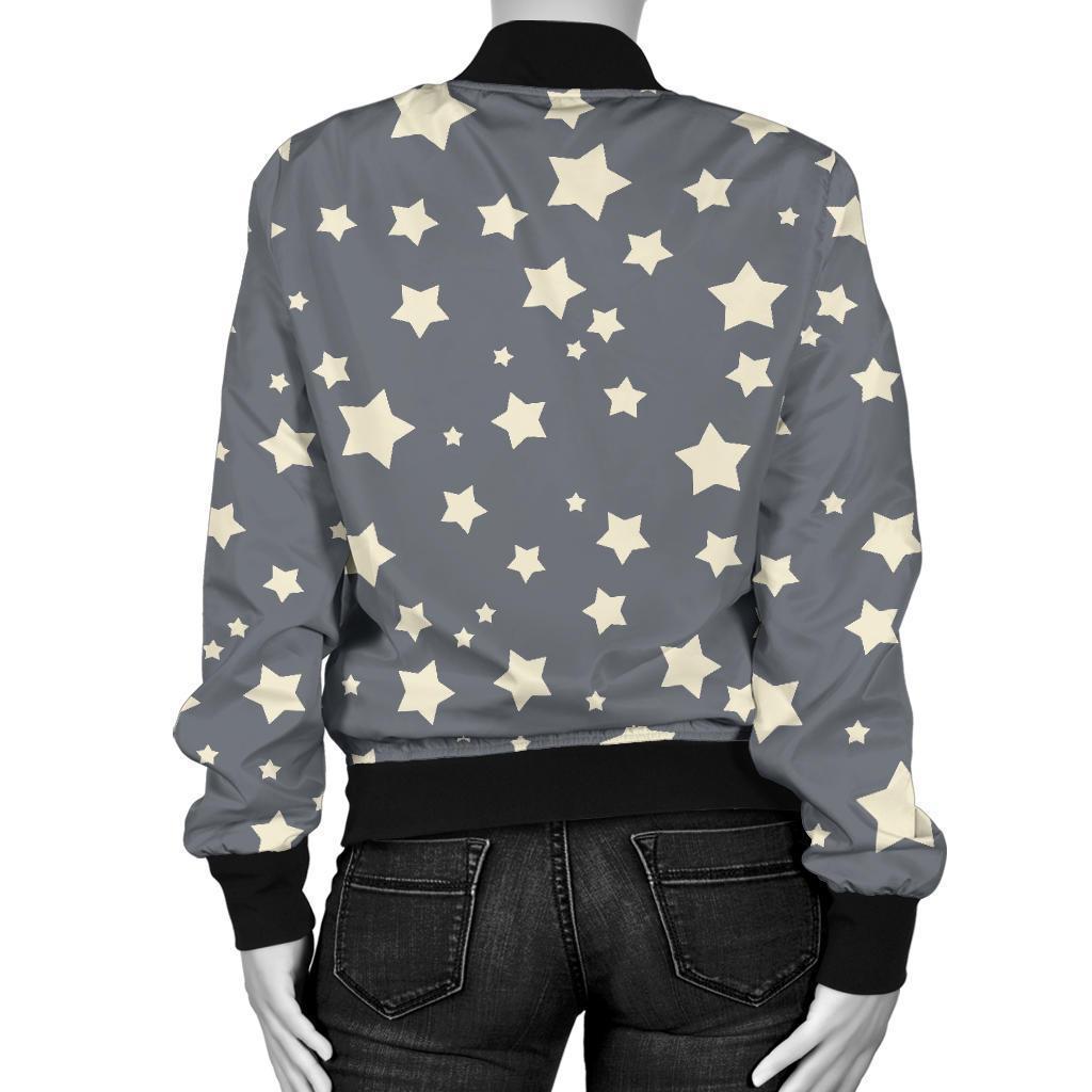 Star Pattern Print Women Casual Bomber Jacket-grizzshop