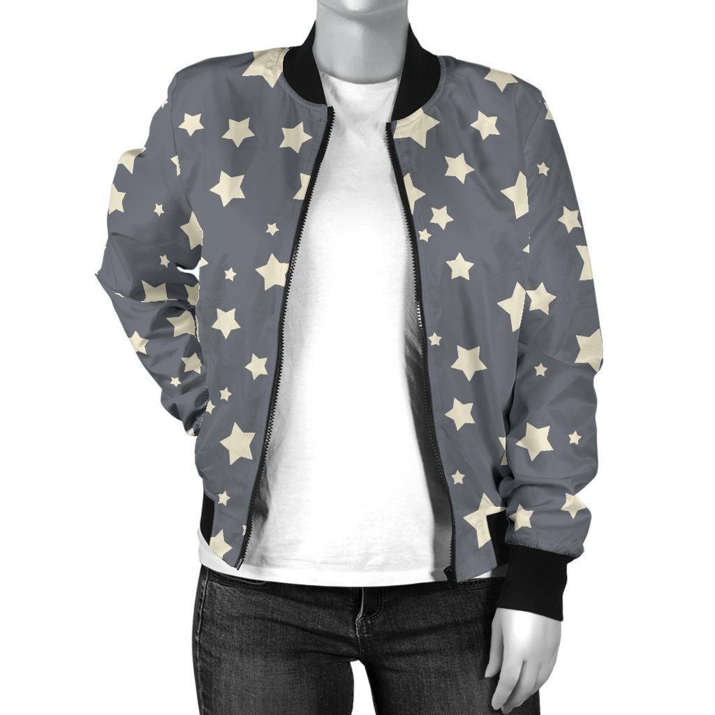 Star Pattern Print Women Casual Bomber Jacket-grizzshop