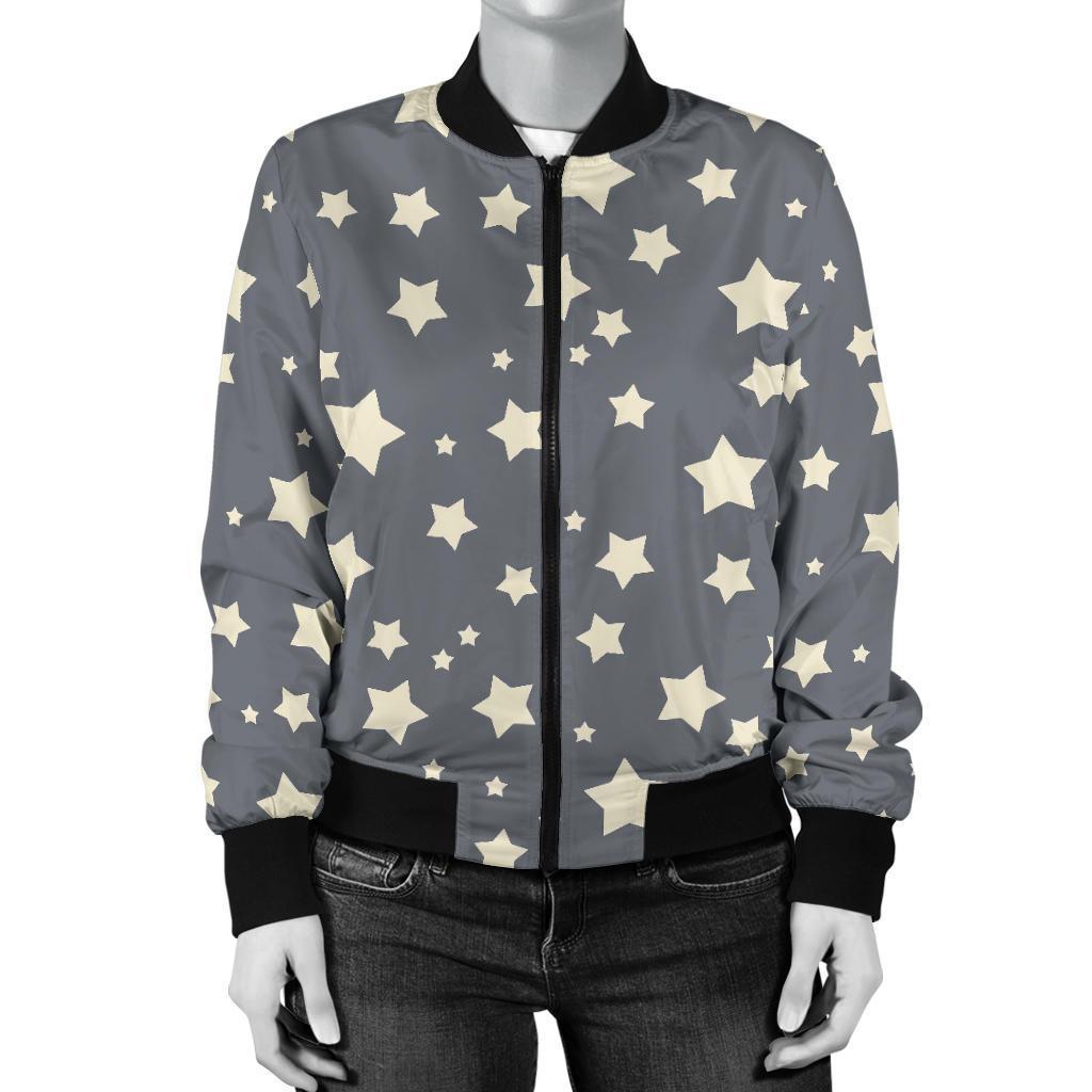 Star Pattern Print Women Casual Bomber Jacket-grizzshop