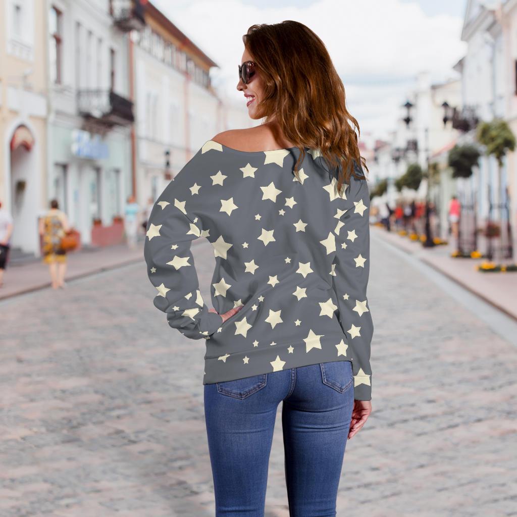 Star Pattern Print Women Off Shoulder Sweatshirt-grizzshop